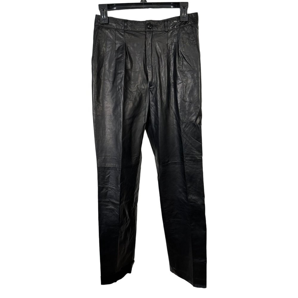 Vintage Tannery West Womens Size 30 Leather Pants Black Zip Pleated Nylon Lined